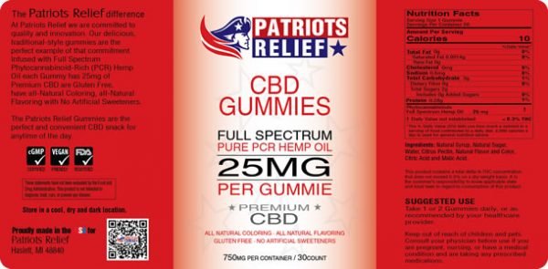 Patriots Relief CBD Gummies Label