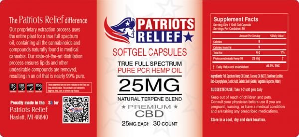 Patriots Relief CBD Softgel Capsules