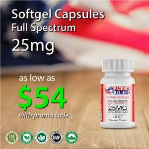 25mg Softgel Capsules - Full Spectrum - Patriots Relief CBD, America's Best CBD Company