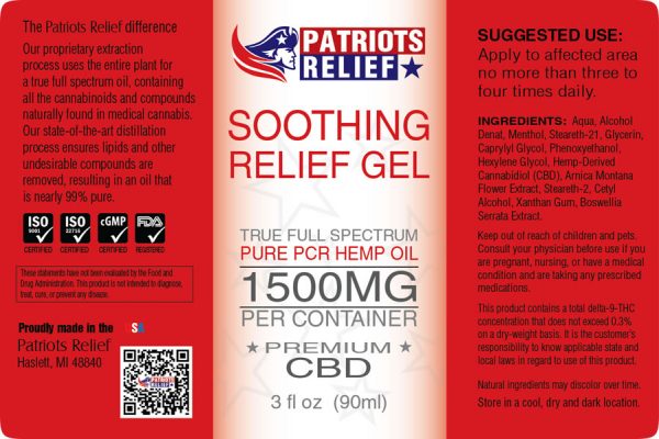Patriots Relief CBD - 1500mg Soothing Relief Gel