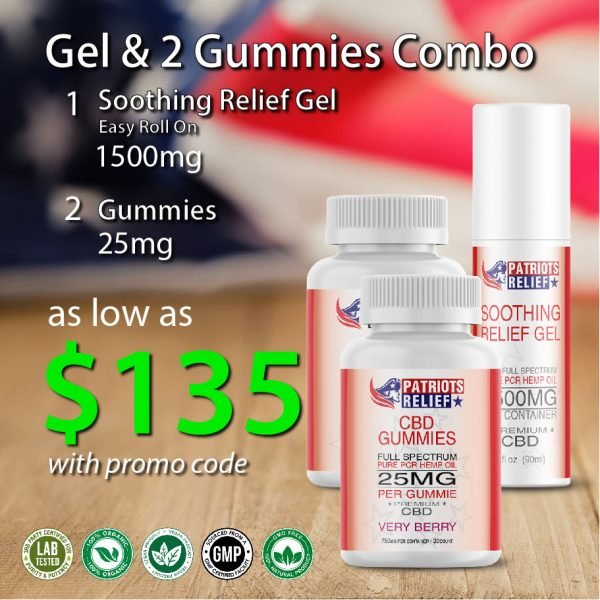 Gel Combo 2- 25mg Gummies - Full Spectrum - Patriots Relief CBD, America's Best CBD Company