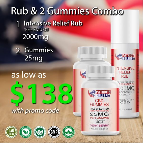 Rub Combo 2- 25mg Gummies - Full Spectrum - Patriots Relief CBD, America's Best CBD Company