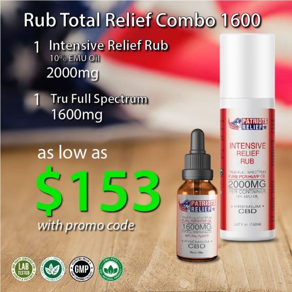 Rub Combo 2000mg Full Spectrum Rub- 1600 True Full Spectrum Premium CBD - Patriots Relief CBD, America First CBD Company