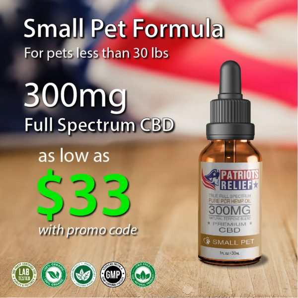 300mg Full Spectrum Small Pet Formula - Patriots Relief CBD, America's Best CBD Company