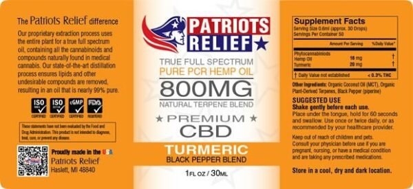 800mg - Full Spectrum CBD with Turmeric & Black Pepper Blend - Image 3