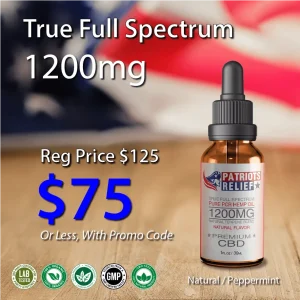 1200mg True Full Spectrum CBD tincture bottle from Patriots Relief