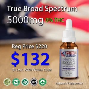 Patriots Relief 5000mg True Broad Spectrum CBD tincture — 0% THC, 30ml bottle with dropper