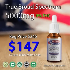 5000mg True Broad-Spectrum CBD tincture bottle from Patriots Relief
