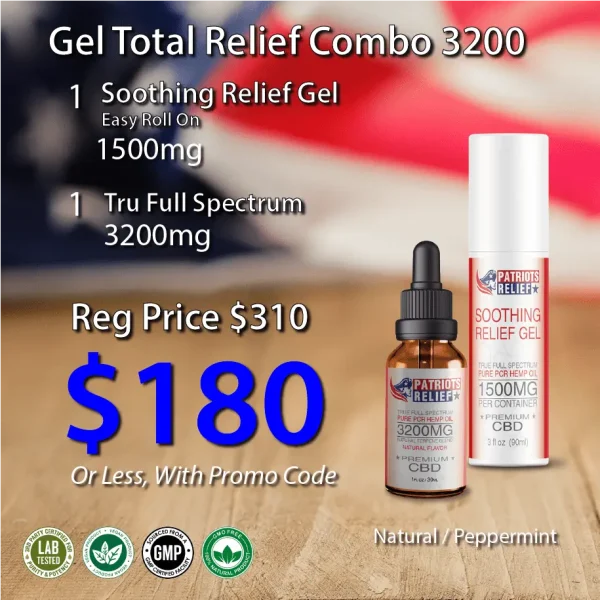 Soothing Relief Gel and Full Spectrum 3200 CBD tincture combo from Patriots Relief