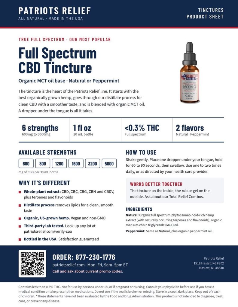 800mg – True Full Spectrum CBD product sheet