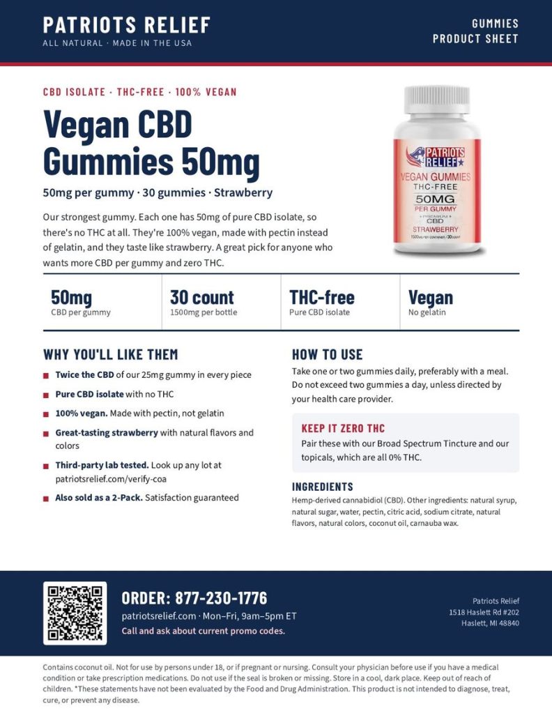 Vegan Gummies 50mg THC-FREE – 2-Pack product sheet