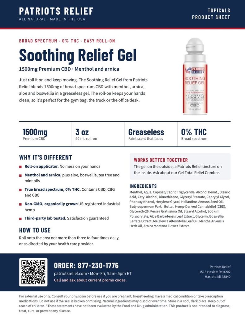 Soothing Relief Gel 1500mg product sheet
