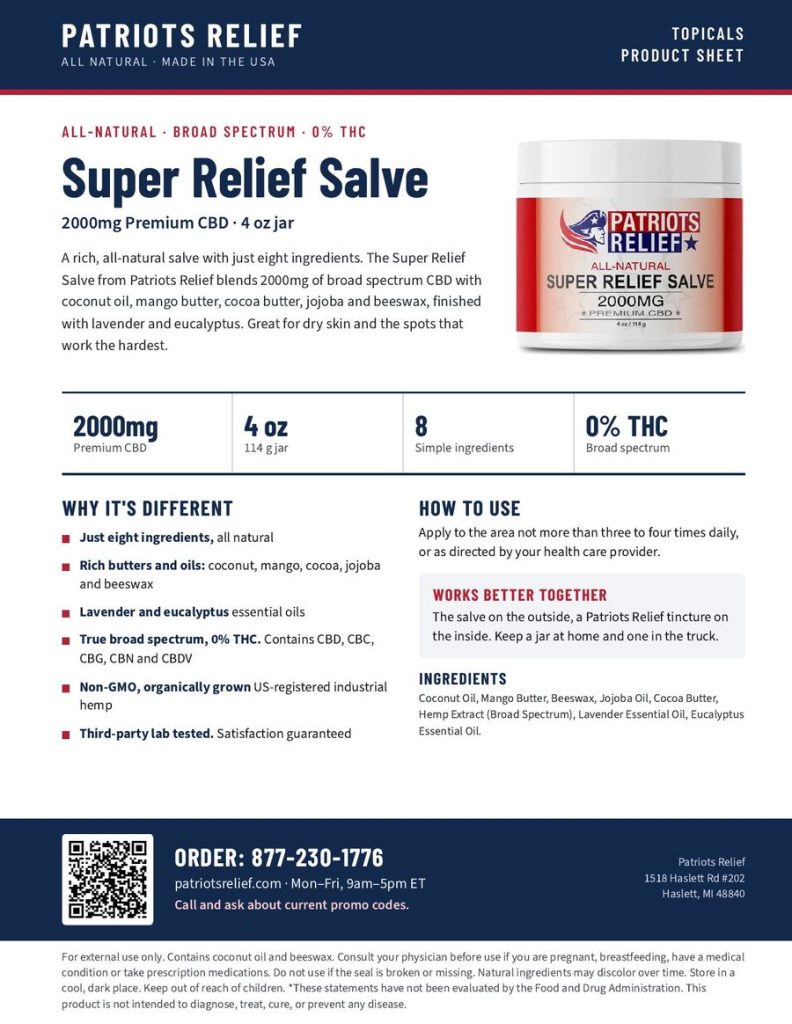 Super Relief Salve – 2000mg Premium CBD product sheet