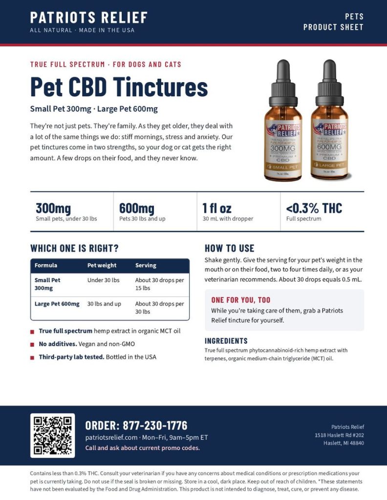 Large Pet 600mg Premium CBD product sheet