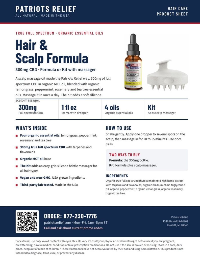 Hair and Scalp Formula 300mg Full Spectrum CBD product sheet
