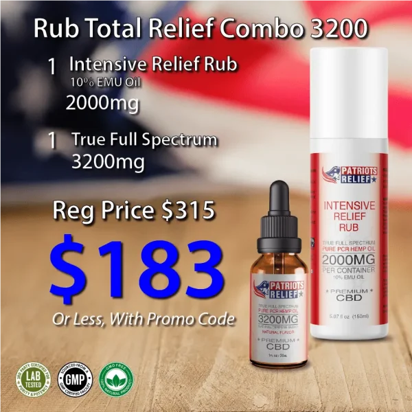 Intensive Relief Rub and Full Spectrum 3200 CBD tincture combo from Patriots Relief